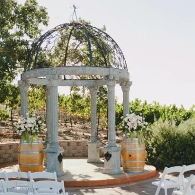 White Marble Gazebo with Columns and Balustrade for Garden Decoration