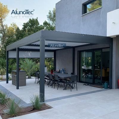 New Modern Outdoor Gazebo Awning Automatic Louver Pergolas Sunshade Rainproof Aluminum Bioclimatic Pergola with Furniture