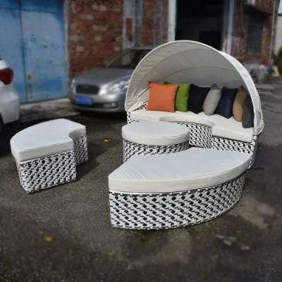 Waterproof Modern Garden Hotel Home Outdoor Furniture Set Aluminium Rattan Round Sunbed