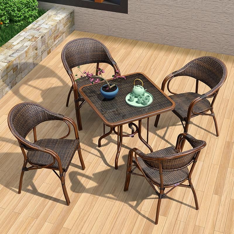 Outdoor Rattan Table and Chair Courtyard Villa Garden Outdoor Sun Room Sea View Room Balcony Nordic Leisure Table and Chair Combination