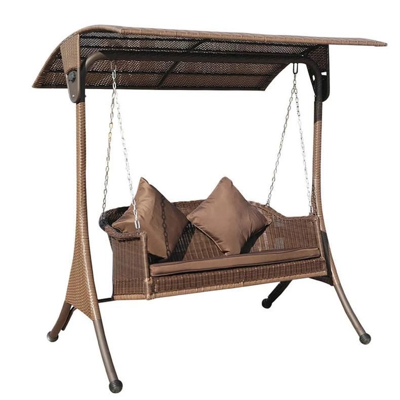 Outdoor 2-Seats Double Swing Chair Rattan Rocking Chair with Cushion