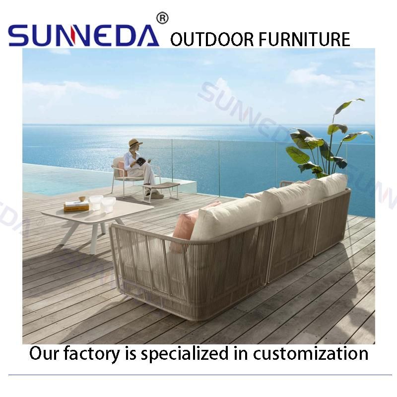 Outdoor Patio Leisure Courtyard Comfortable Aluminum Frame PE Rattan L Shade Sofa