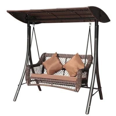 Double Outdoor Rattan Swings Lounge Chair with Cushion and Canopy