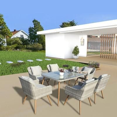 Outdoor Furniture Wooden PE Rattan Table and Chairs Garden Sets