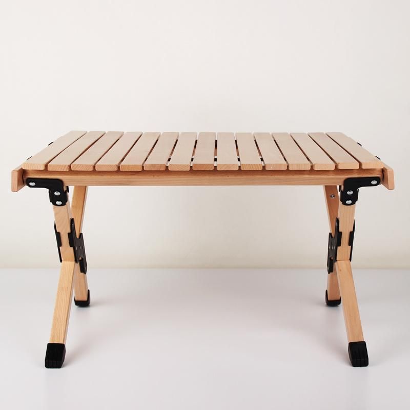 China Customized Luxury Teak Portable Folding Rolling up Wood Camping Table