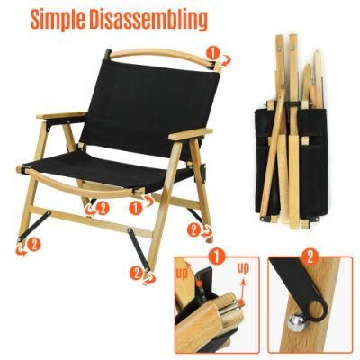 Recliner Wooden Canvas Foldable Camping Wood Chair with Armrest