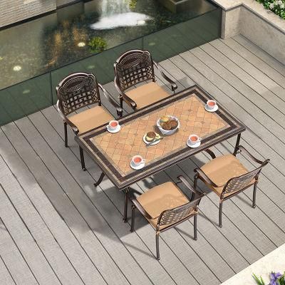 6 Seats Garden Dining Table Set Cast Aluminum Outdoor Furniture Metal Patio Furniture