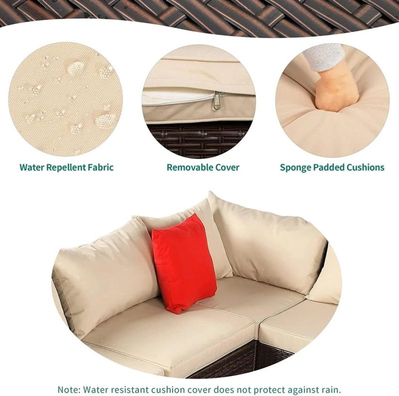 Outdoor Sectional Furniture 6-Piece Patio Conversation Furniture Set, All-Weather Coffee PE Rattan Wicker Patio Sofa