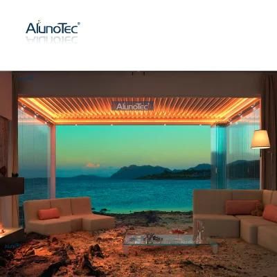 AlunoTec New Design Practical Motorized Pergolas Functional Modern Pergola Sunshade Aluminum Awning with Led Light