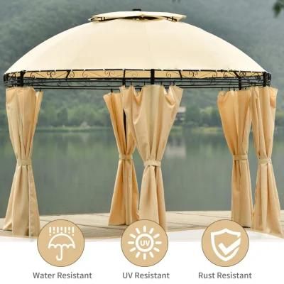 Solar LED Round Gazebo Tent 11*11FT Outdoor Patio Steel Frame