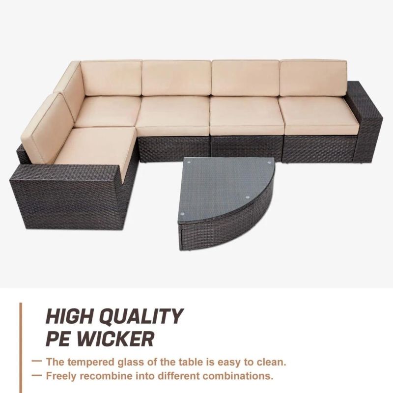 Outdoor Sectional Furniture 6-Piece Patio Conversation Furniture Set, All-Weather Coffee PE Rattan Wicker Patio Sofa