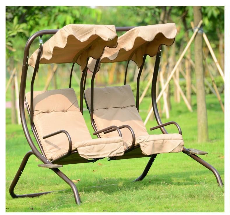 Island Umbrella Island Retreat Hanging Lounge with Shade Canopy, Khaki Garden Swing Chair