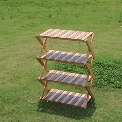 Outdoor Camping Picnic Portable Multifunctional Folding Table Leisure Drive Multi-Storey Beech Shelving Shelf