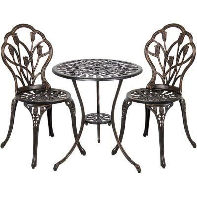 Patio Sense 3 Piece Aluminum Bistro Set, Antique Bronze, Cast Iron Furniture Sets