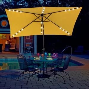 LED Light Patio Outdoor UV Resistant Square Parasol Umbrellas for Garden