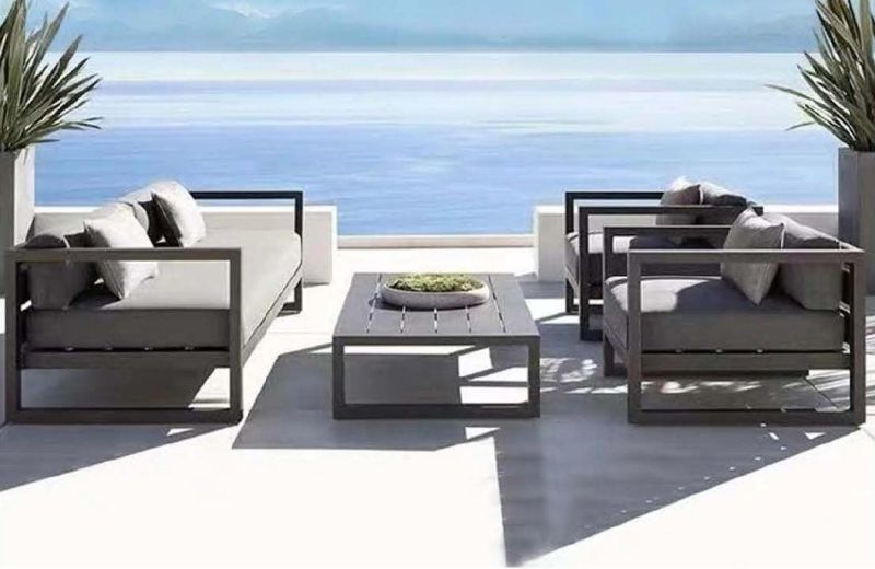 Zhida Factory Wholesale Garden Furniture Latest Design Terrace Lounge Outdoor Hotel Villa Home Garden Sofa Patio Garden Wooden Frame Fabric Sofa