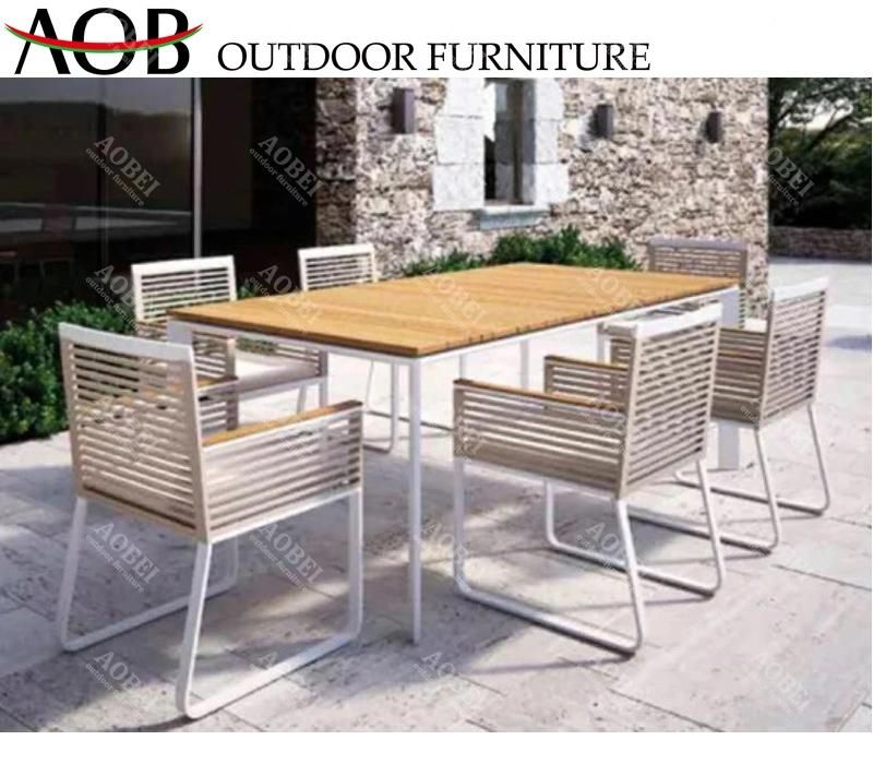Modern Home Hotel Garden Restaurant Outdoor Rope Dining Set Chair Furniture with Teak Table