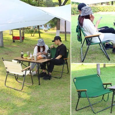 BBQ Simple Folding Camping Chair Aluminum Frame Double Seat with Back Pocket