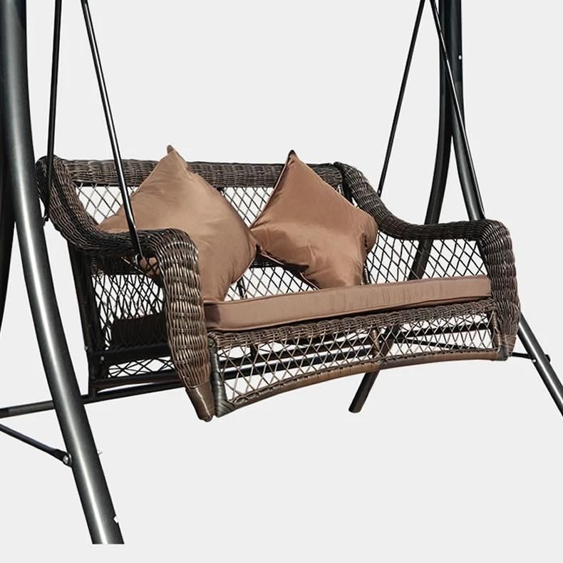 Double Outdoor Rattan Swings Lounge Chair with Cushion and Canopy
