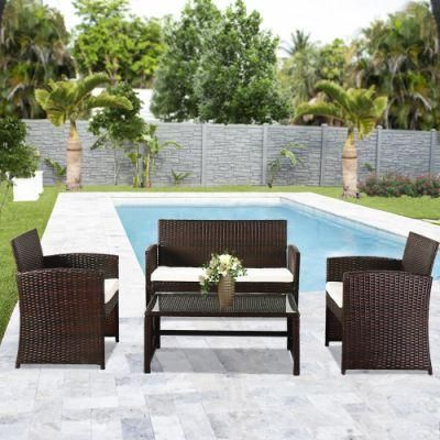 Garden Patio Conservatory Sofa and Armchair Set with Cushions and Coffee Table