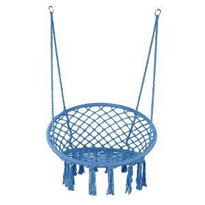 Blue Swing Hammock Chair Macrame, Heavy Duty Hanging Rope Large Swing Perfect for Indoor/Outdoor Patio Yard Garden Reading Leisure Lounging