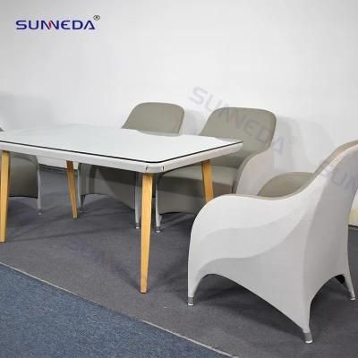 Leisure Outdoor Hotel Garden Terrace Teak Table Legs Aluminum Alloy Frame Leather Wrapped Sofa Set with Table