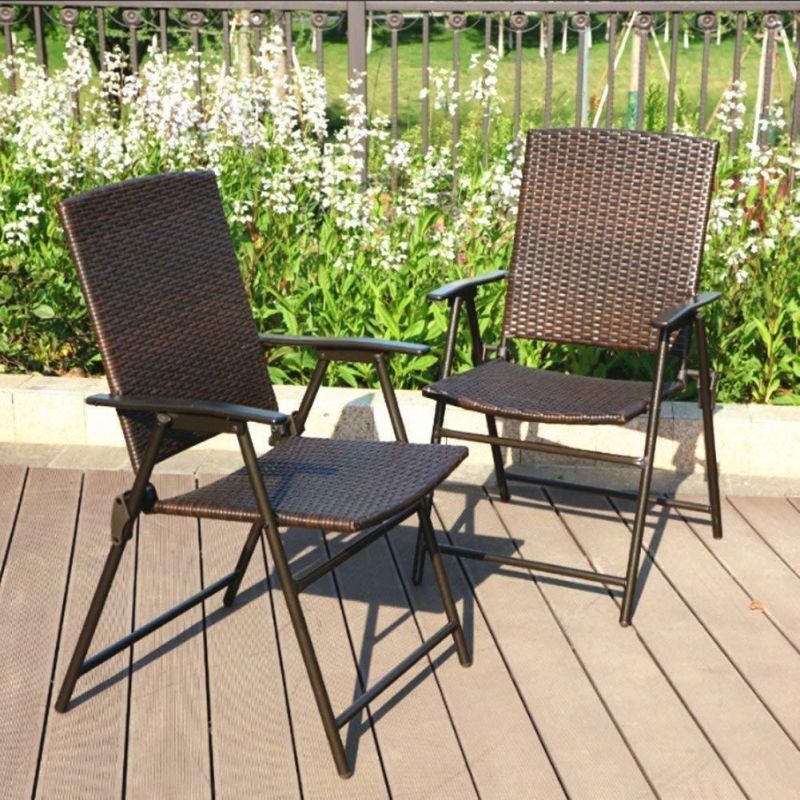 Villa Patio Rattan Folding Chair Suitable for Indoor or Outdoor Wicker Chair, 2 Pack