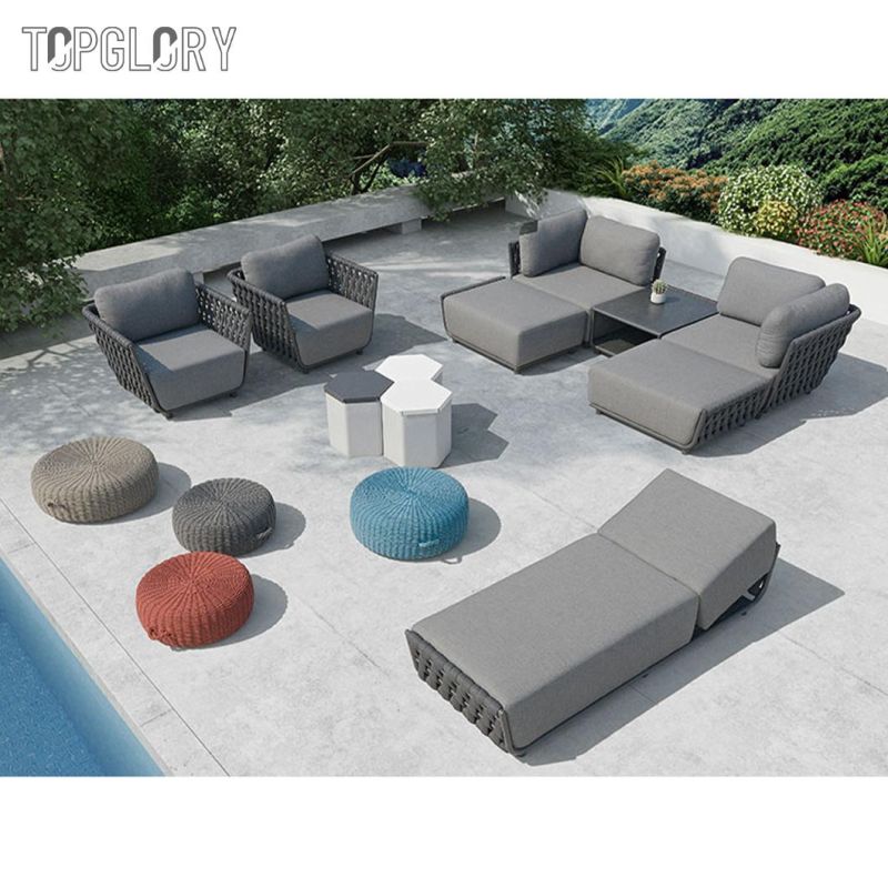 New Design Series Aluminium Frame Rope Textilene Leisure Chaise Outdoor Sun Lounger Furniture