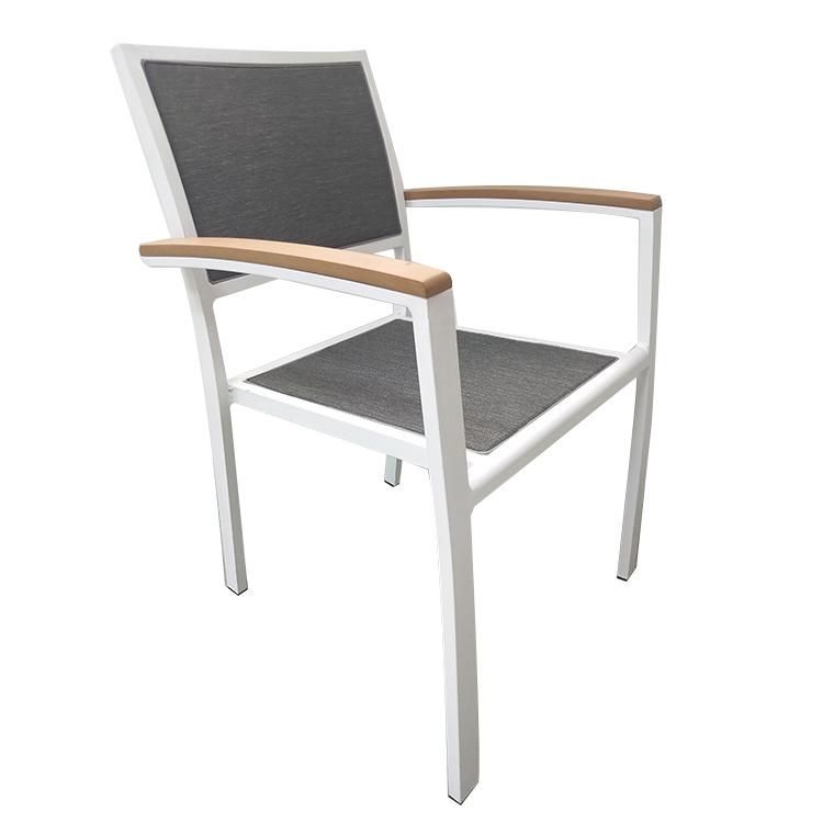 China Supplier Poly Wood Restaurant Stackable Dining Textilene Mesh Outdoor Furniture