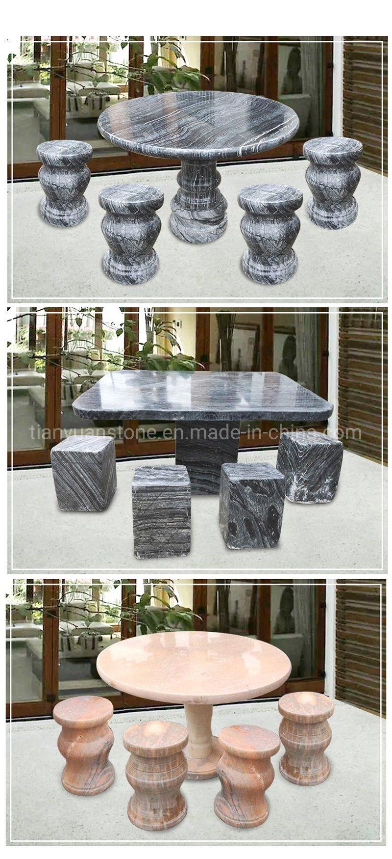 Yellow Granite Stone Round Table and Stool Chairs Garden Use and Landscaping Decoration Benches