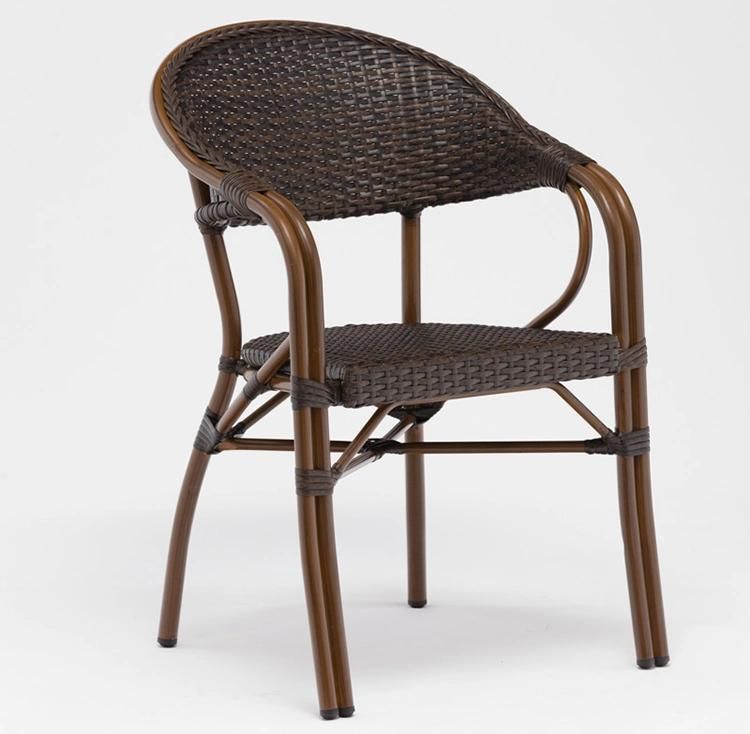 Double Foot Tube Alominum French Style Outdoor Chair Bistro Rattan Bamboo Look