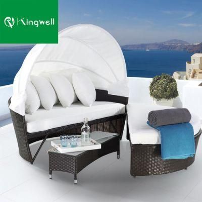 Luxury Furniture Garden Aluminum Frame PE Rattan Outdoor Patio Wicker Daybed with Coffee Table