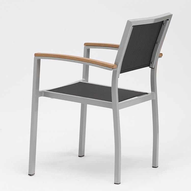 Fashion Trend Mesh Metal Garden Chairs Outdoor Furniture with Wood Armrest
