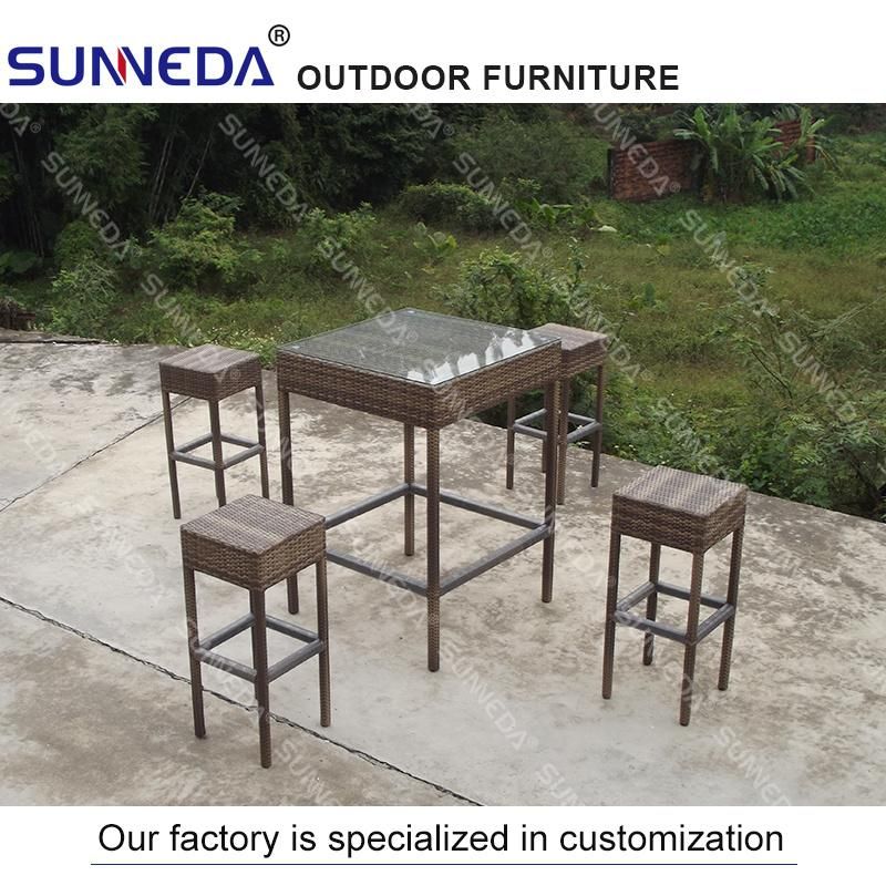 Square Aluminum Rattan Outdoor Leisure Furniture Table Set with Glass and Pillow for Poolside Hotel Garden