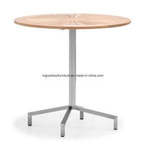 Round Garden Table with Teak Wood Top Outdoor Patio Furniture