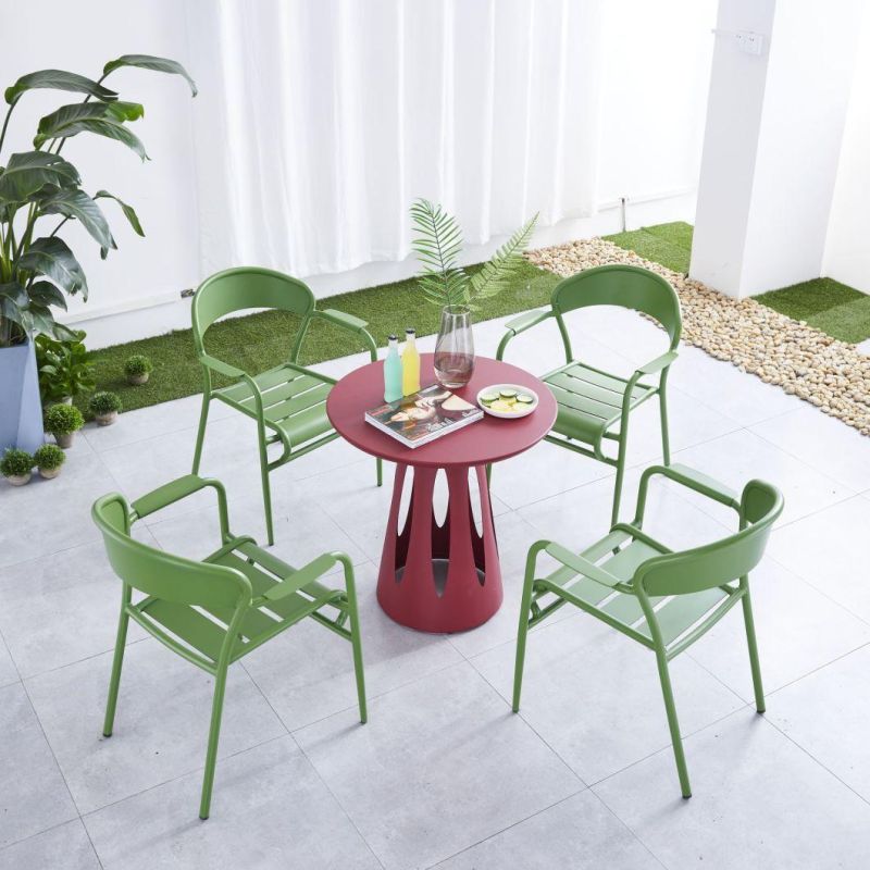 2021 Aluminum Metal Dining Table and Chairs Set Stackable Side Chair