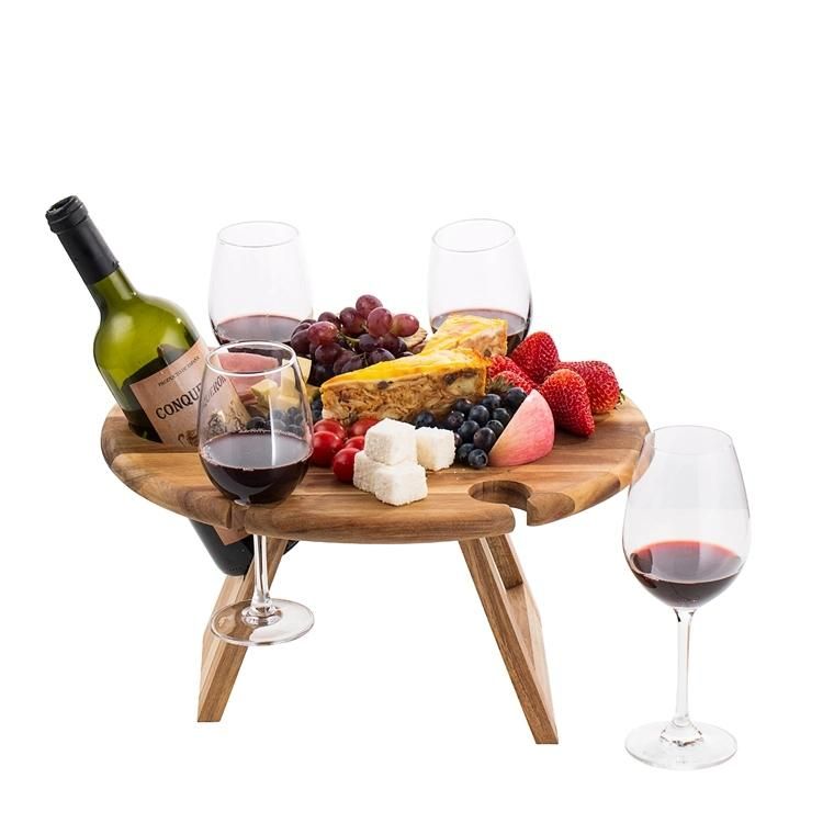 Bamboo Wood Outdoor Wine Table Picnic Table Beach Table for Camping Snacks