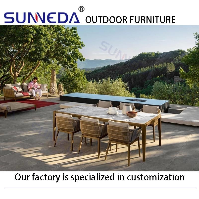Outdoor Comfortable Factory Modern Teak Table with Rock Board Surface