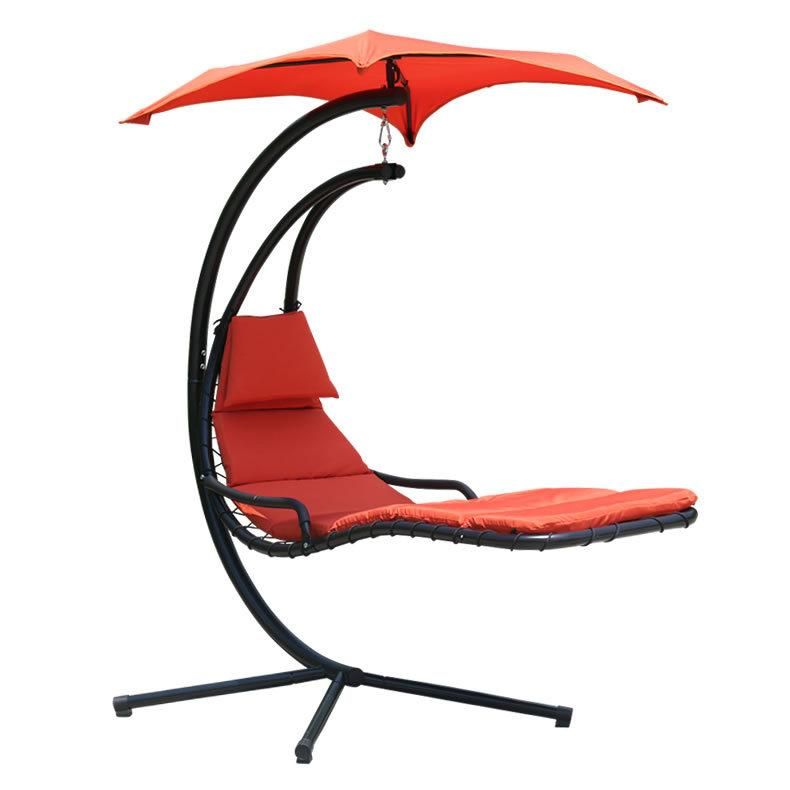 Outdoor Hanging Chaise Lounger with Removable Canopy and Cushion