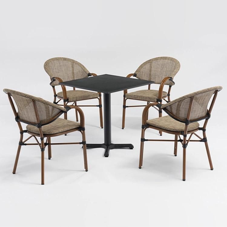 Bamboo Powder Coated Bistro Outdoor Garden Furniture Iron Dining Table and Chair Set for Backyard
