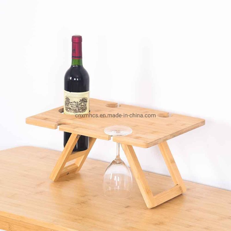 Portable Picnic Table for Outdoors Bamboo Wooden Folding Table Small Table with Bottle Opener Tray Table Wine Glass Holder