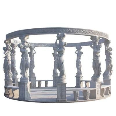 Garden Decoration Large White Marble Gazebo with Lady Sculptures