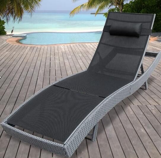 Leisure Steel Rattan Beach Laybed with Teaslin fabric for Outdoor Sun Lounge