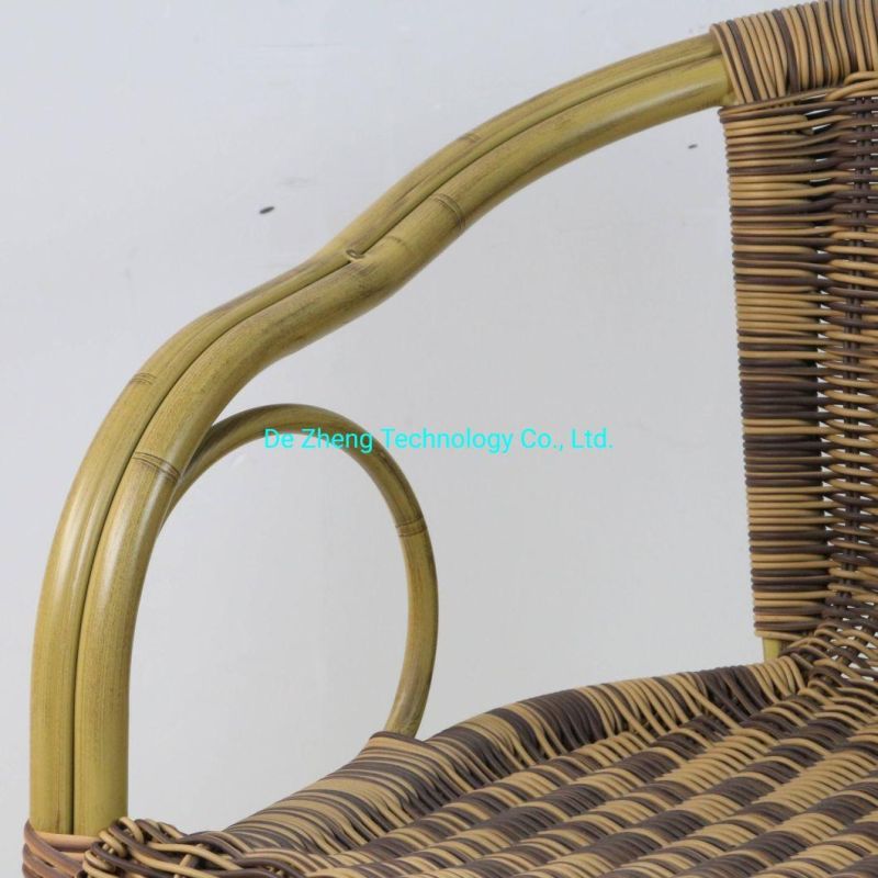 Bamboo Color Powder Coated Double Aluminum Tubes Reinforce Restaurant Cafe Rattan Furniture