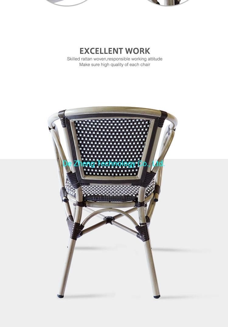 Comfortable Outdoor Patio Aluminum Armrest French Rattan Garden Bistro Arm Chair