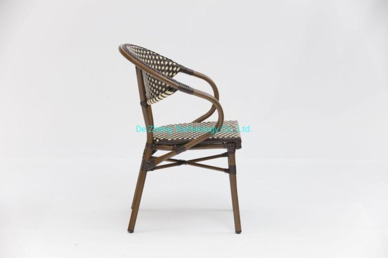 Wholesale Commercial Aluminum Frame Plastic Rattan Wicker Stackable Chair Bistro Hotel Patio Cafe Armrest Cane Chairs