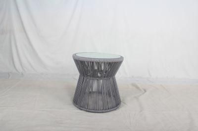 Ol Rope Weaving Small Coffee Table Outdoor Furniture with Frosted Temperred Glass