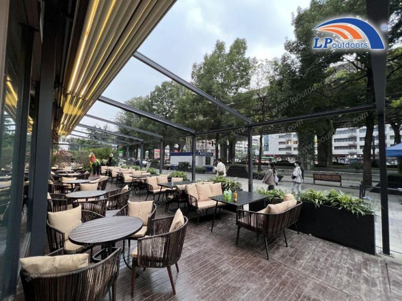 Electric Lighting Awning Pergola for Cafe Restaurant Terrace Roof Extension Shelter Canopy