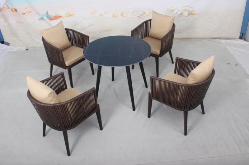 Garden Furniture Table and Chair Rattan Weaving Marble Table All Season Use