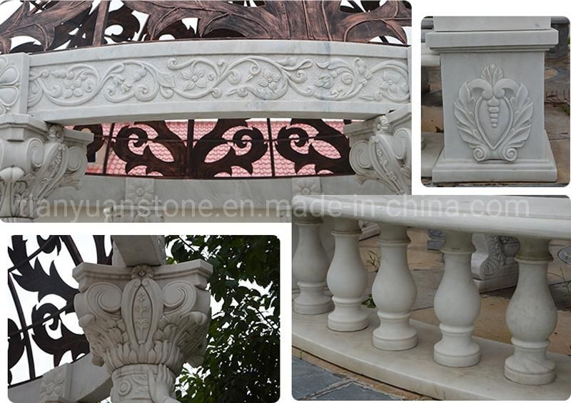 White Marble Gazebo with Columns and Balustrade for Garden Decoration